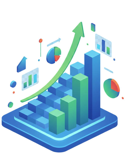 Gráfico em barras indicando crescimento